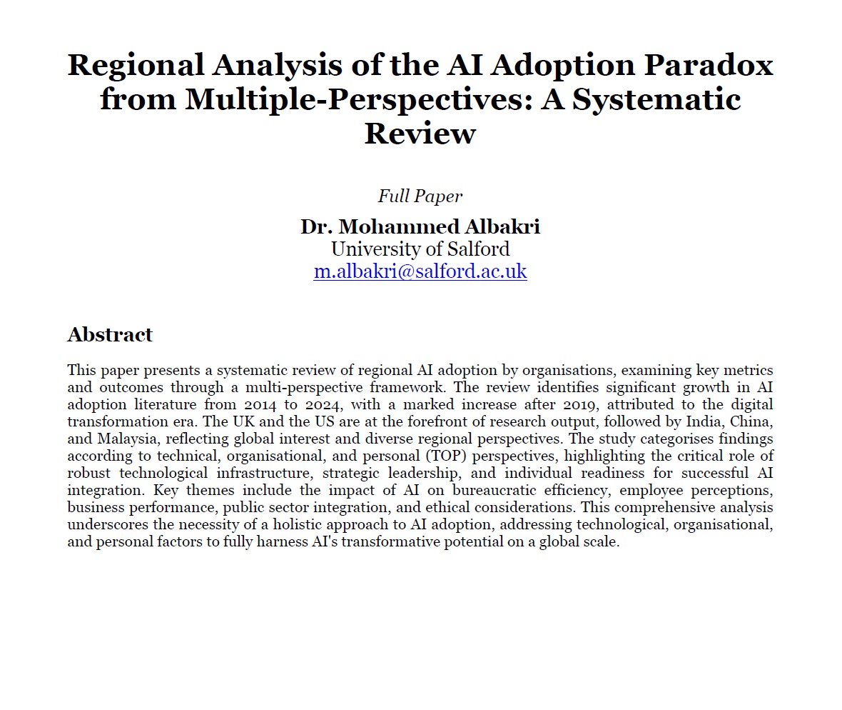 Regional Analysis of the AI Adoption Paradox from Multiple-Perspectives: A Systematic Review