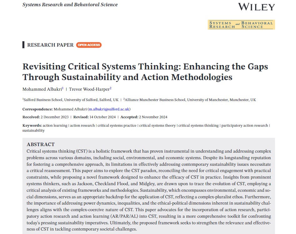 Revisiting Critical Systems Thinking: Enhancing the Gaps Through Sustainability and Action Methodologies