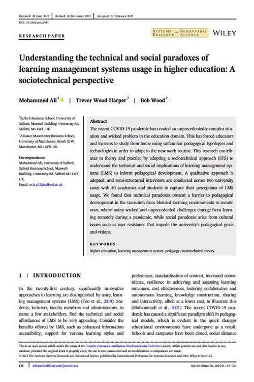 Understanding the technical and social paradoxes of learning management systems usage in higher education: A sociotechnical perspective