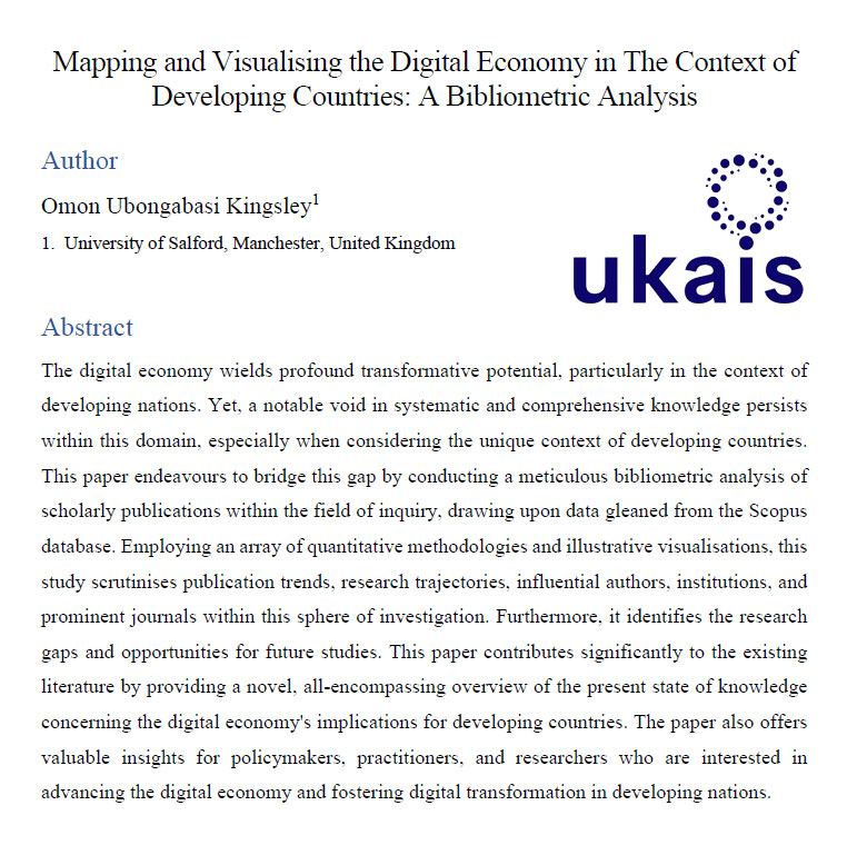 Mapping and Visualising the Digital Economy in The Context of Developing Countries: A Bibliometric Analysis